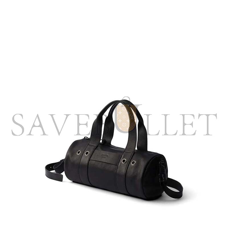 PRADA BLACK ROUTE LARGE LEATHER TOP HANDLE BAG 1BB161 (28.5*12*12cm)